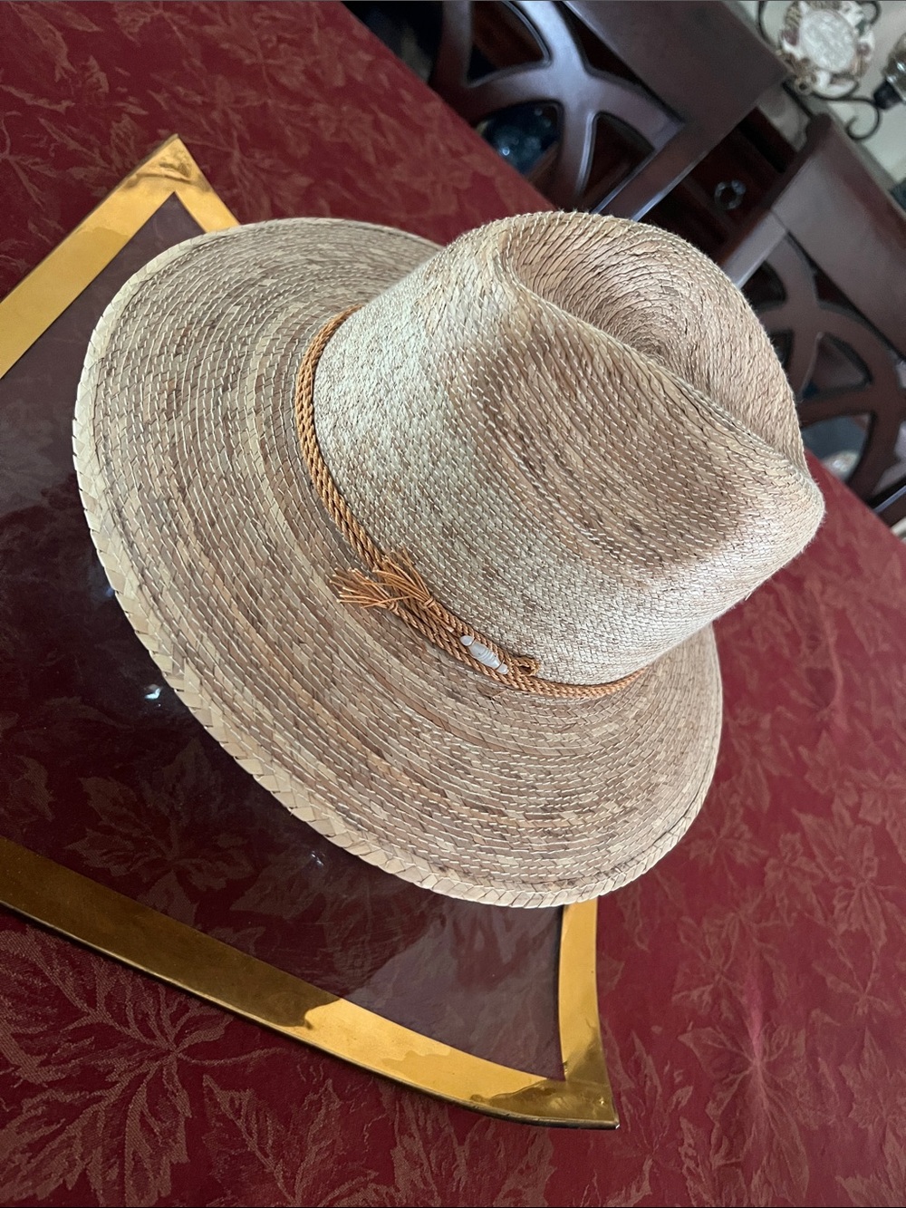 Natural Straw Wide-Brim Fedora Hat with Braided Accent - Tan